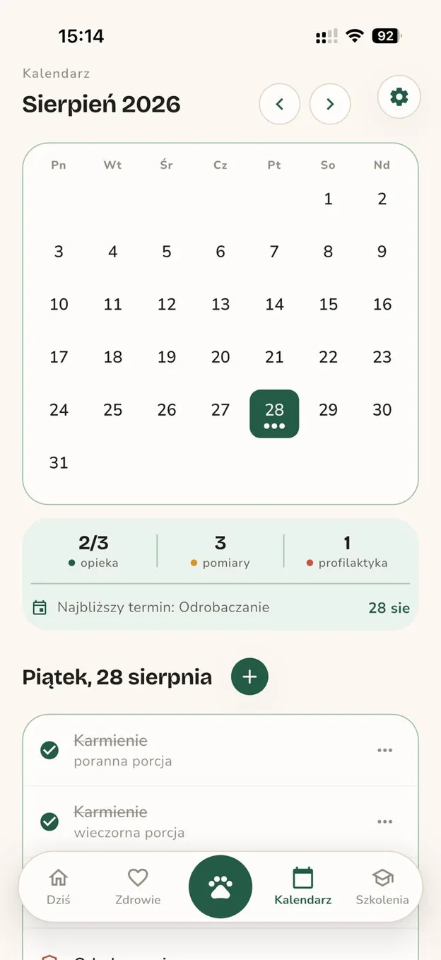Kalendarz opieki nad psem